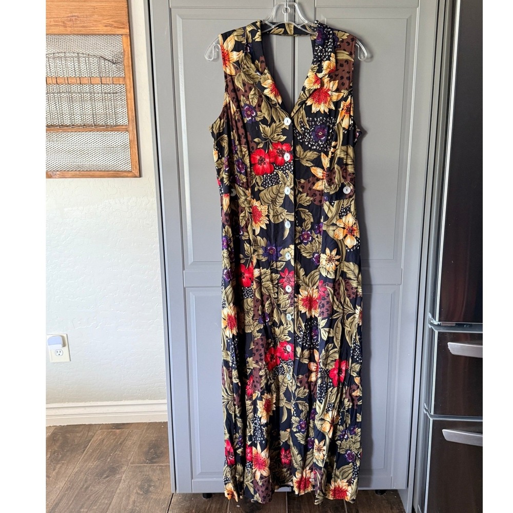 T‎ & Company Vintage Floral Leopard Print Open Back Maxi Dress, Black, 14